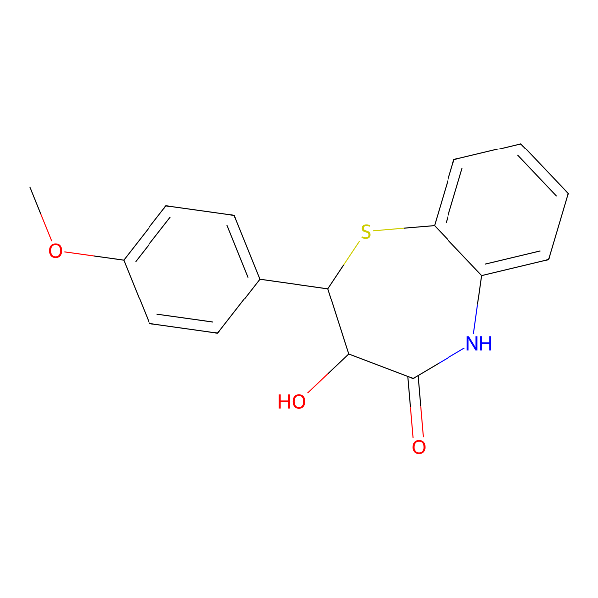 3-Hydroxy-2-(4-methoxyphenyl)-2,3-dihydro-1,5-benzothiazepin-4(5H)-one, (2S,3S)- molecular structure, CAS 27068-88-8