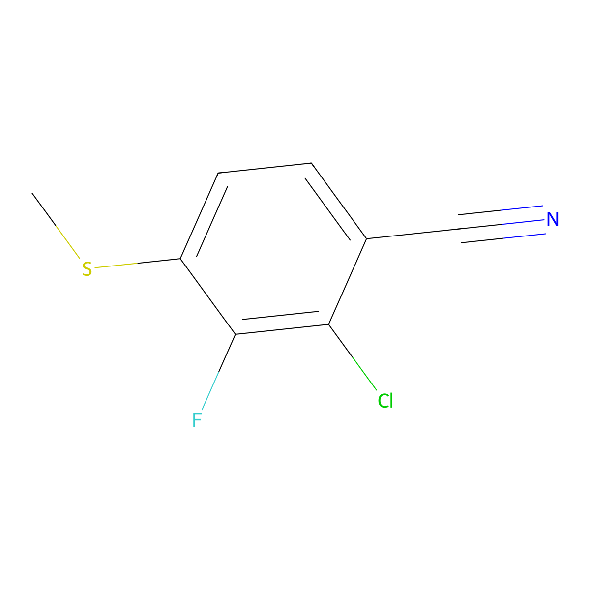 2-Chloro-3-fluoro-4-(methylthio)benzonitrile molecular structure, CAS 2706827-64-5