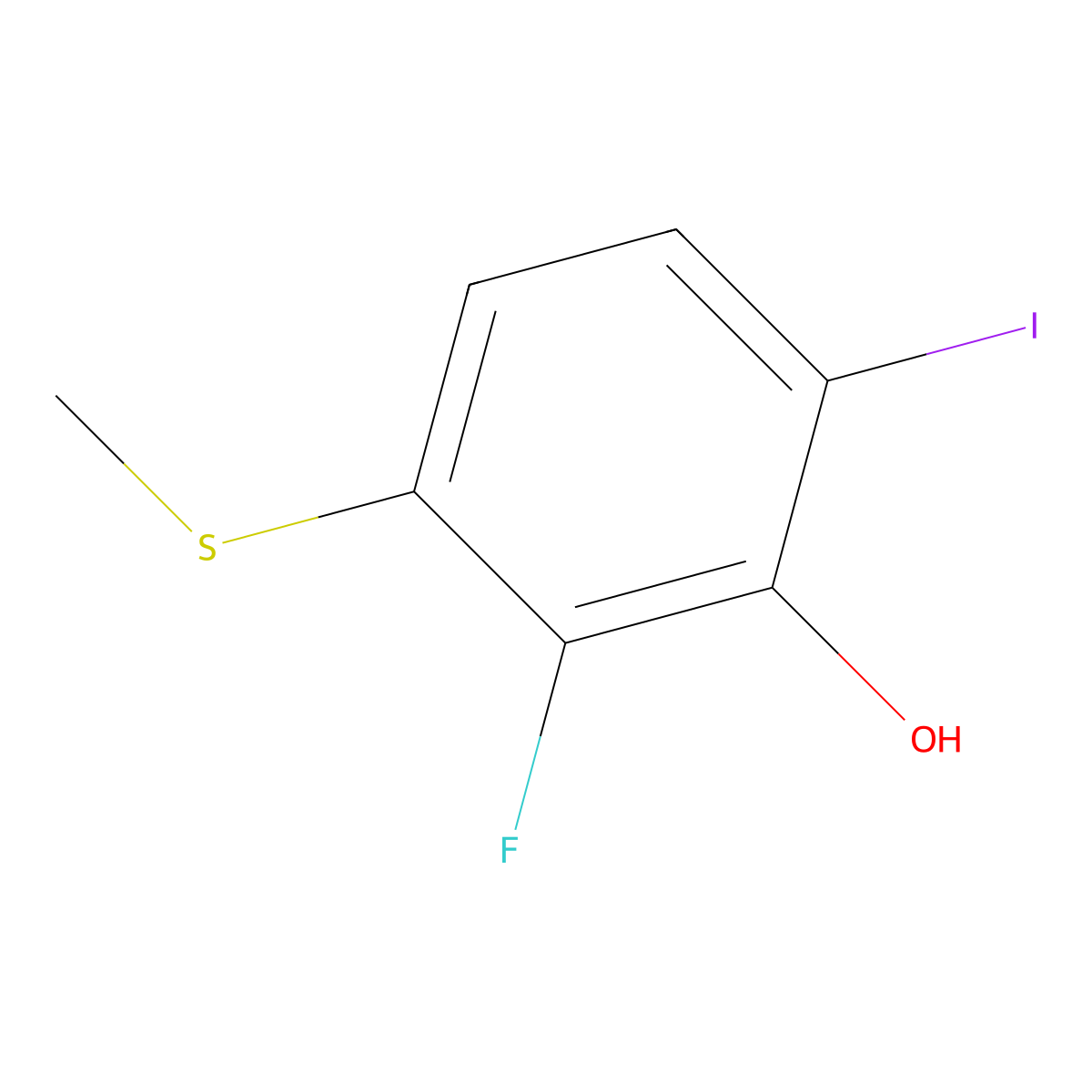 2-Fluoro-6-iodo-3-(methylthio)phenol molecular structure, CAS 2706867-27-6