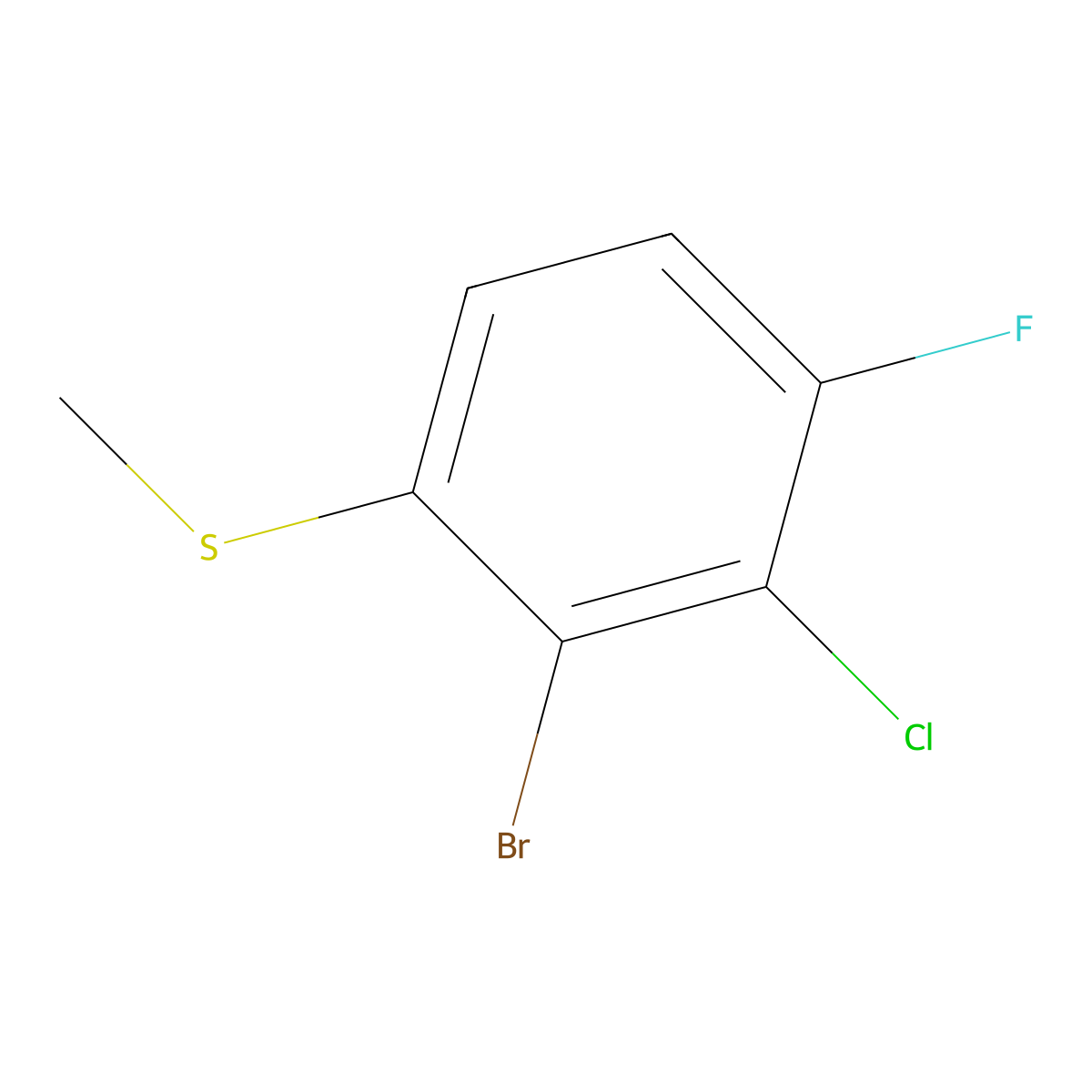 (2-Bromo-3-chloro-4-fluorophenyl)(methyl)sulfane molecular structure, CAS 2706867-89-0