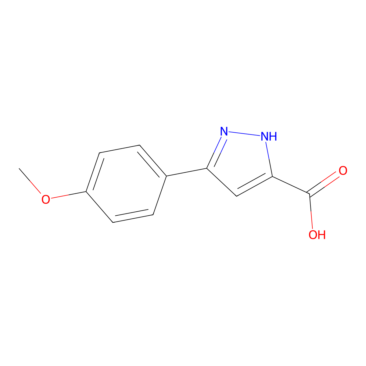 3-(4-Methoxyphenyl)-1H-pyrazole-5-carboxylic acid molecular structure, CAS 27069-16-5