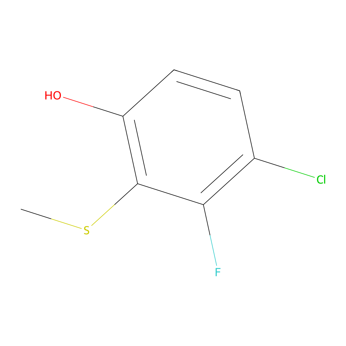 4-Chloro-3-fluoro-2-(methylthio)phenol molecular structure, CAS 2707341-01-1