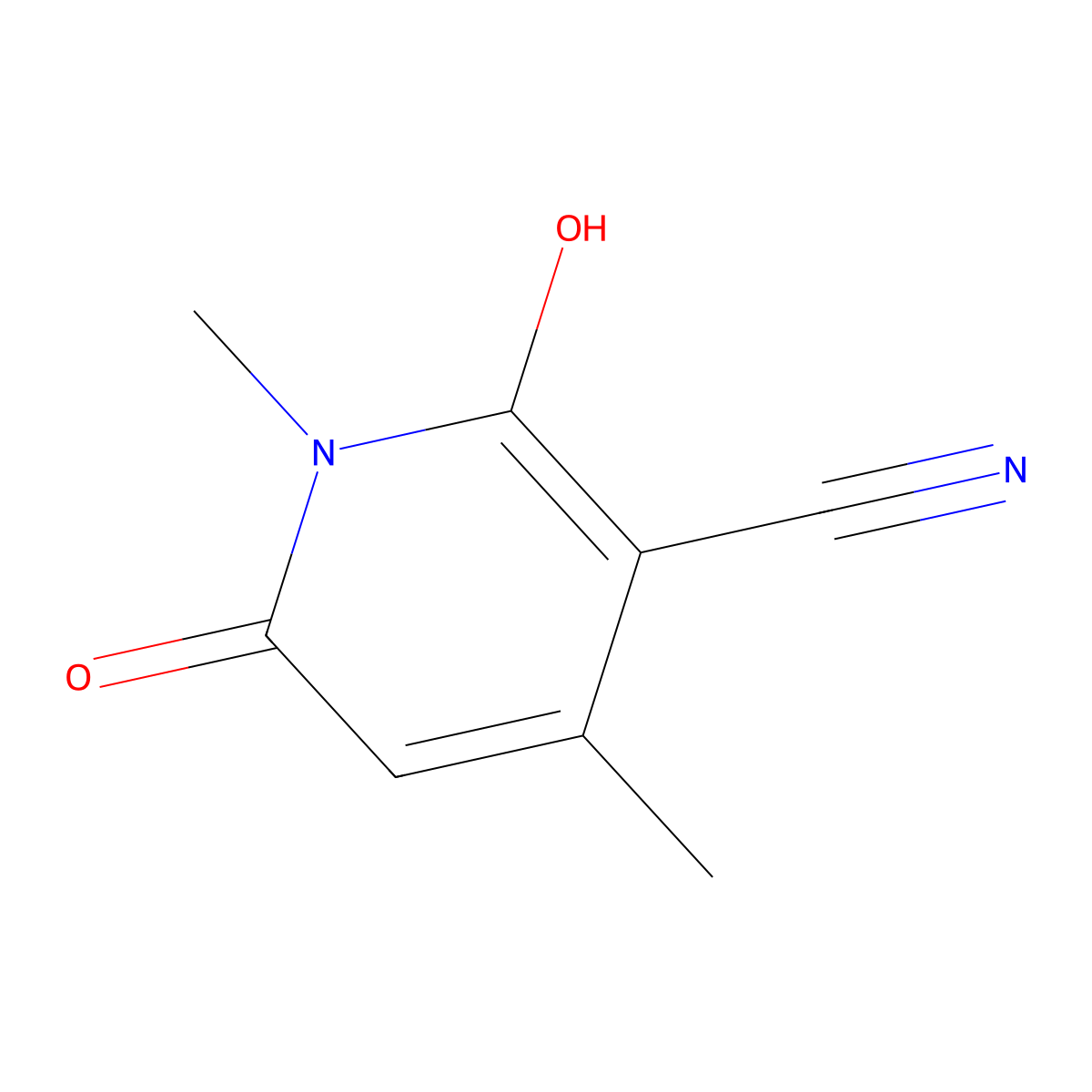 3-Pyridinecarbonitrile, 1,2-dihydro-6-hydroxy-1,4-dimethyl-2-oxo- molecular structure, CAS 27074-03-9