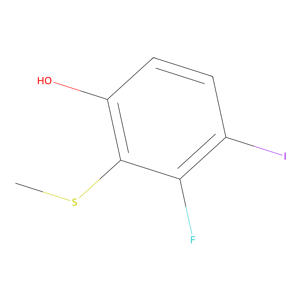 3-Fluoro-4-iodo-2-(methylthio)phenol molecular structure, CAS 2707949-54-8