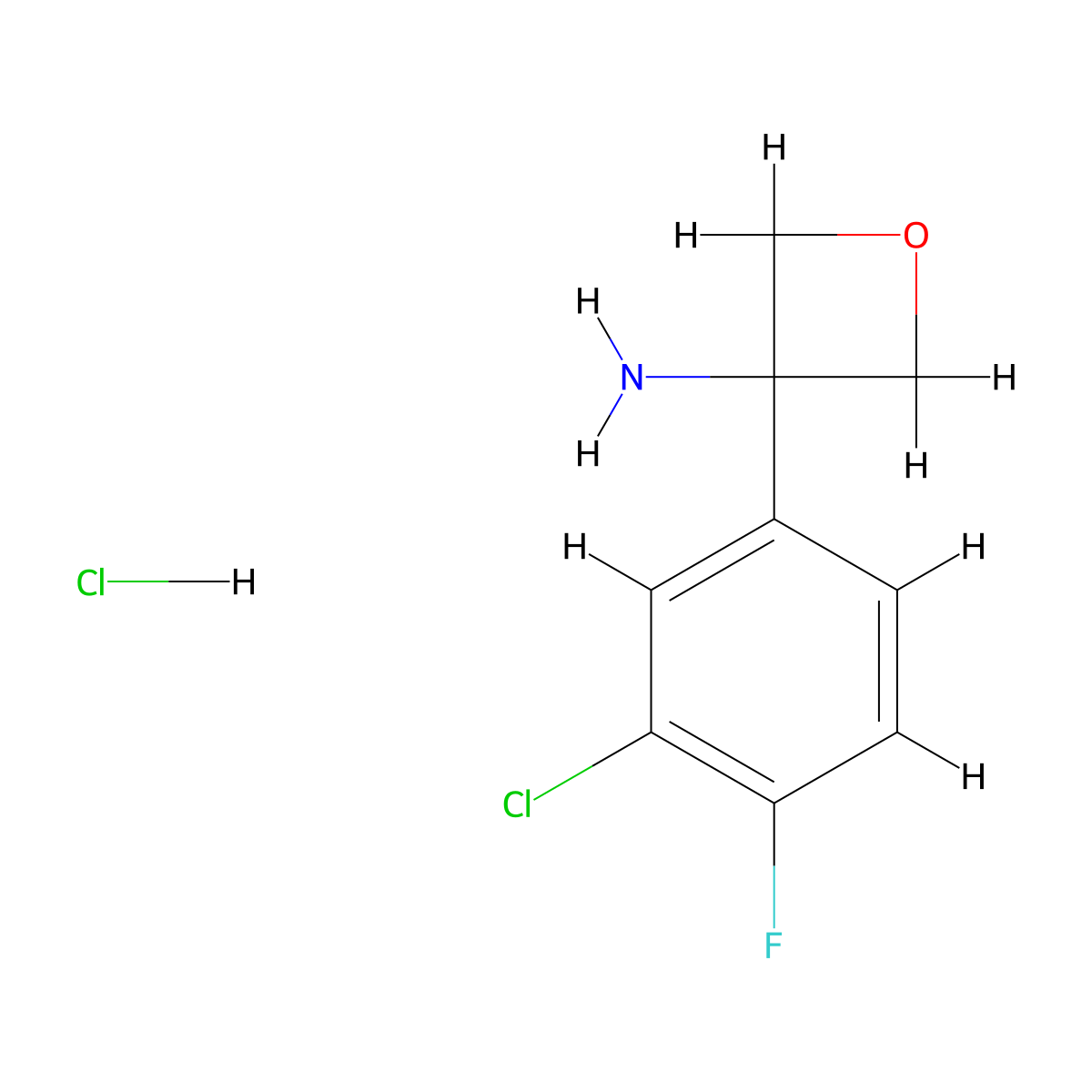 3-(3-Chloro-4-fluorophenyl)oxetan-3-amine hydrochloride molecular structure, CAS 2708026-60-0