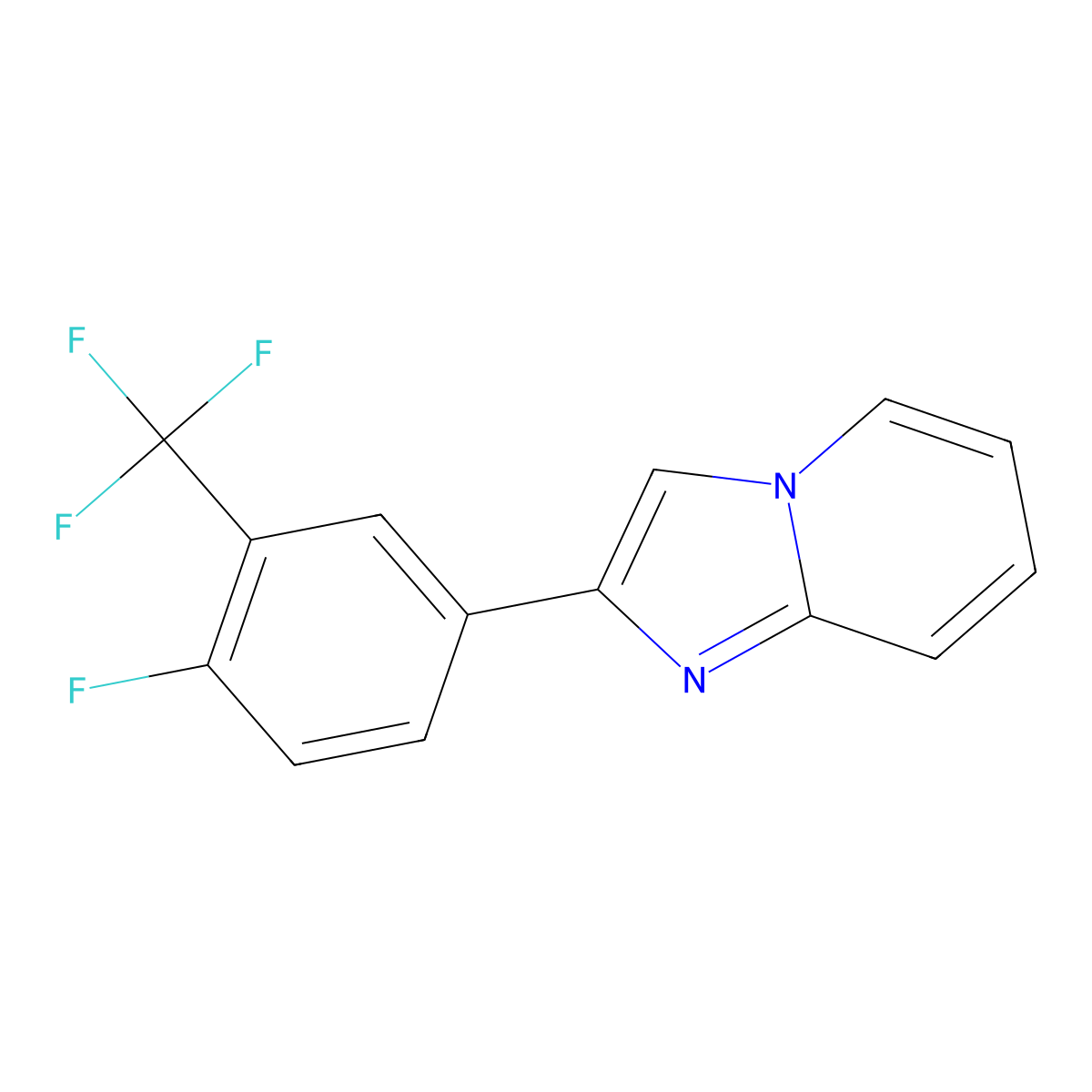 2-(4-Fluoro-3-(trifluoromethyl)phenyl)imidazo[1,2-a]pyridine molecular structure, CAS 2708142-91-8