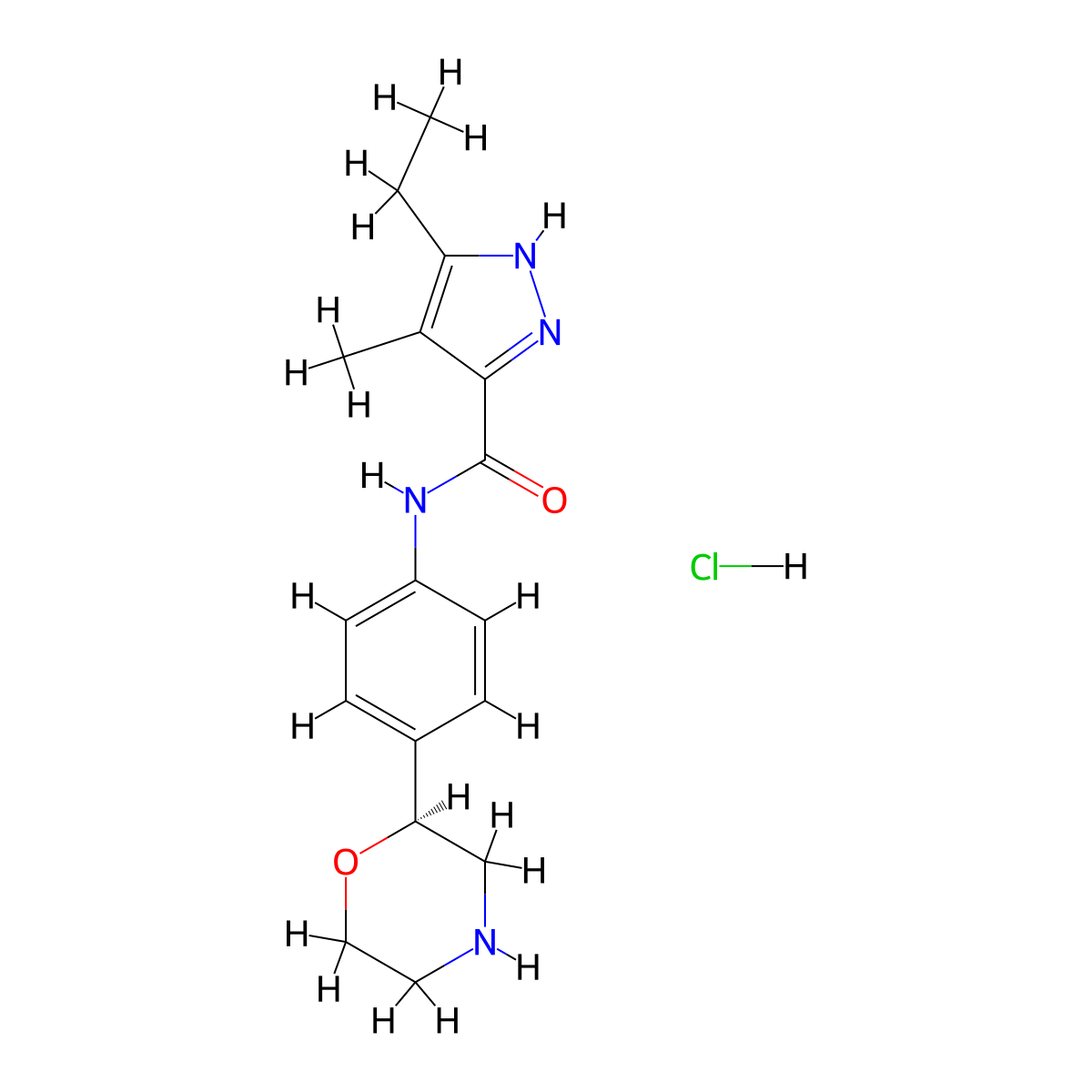(S)-5-Ethyl-4-methyl-N-(4-(morpholin-2-yl)phenyl)-1H-pyrazole-3-carboxamide hydrochloride molecular structure, CAS 2708189-55-1