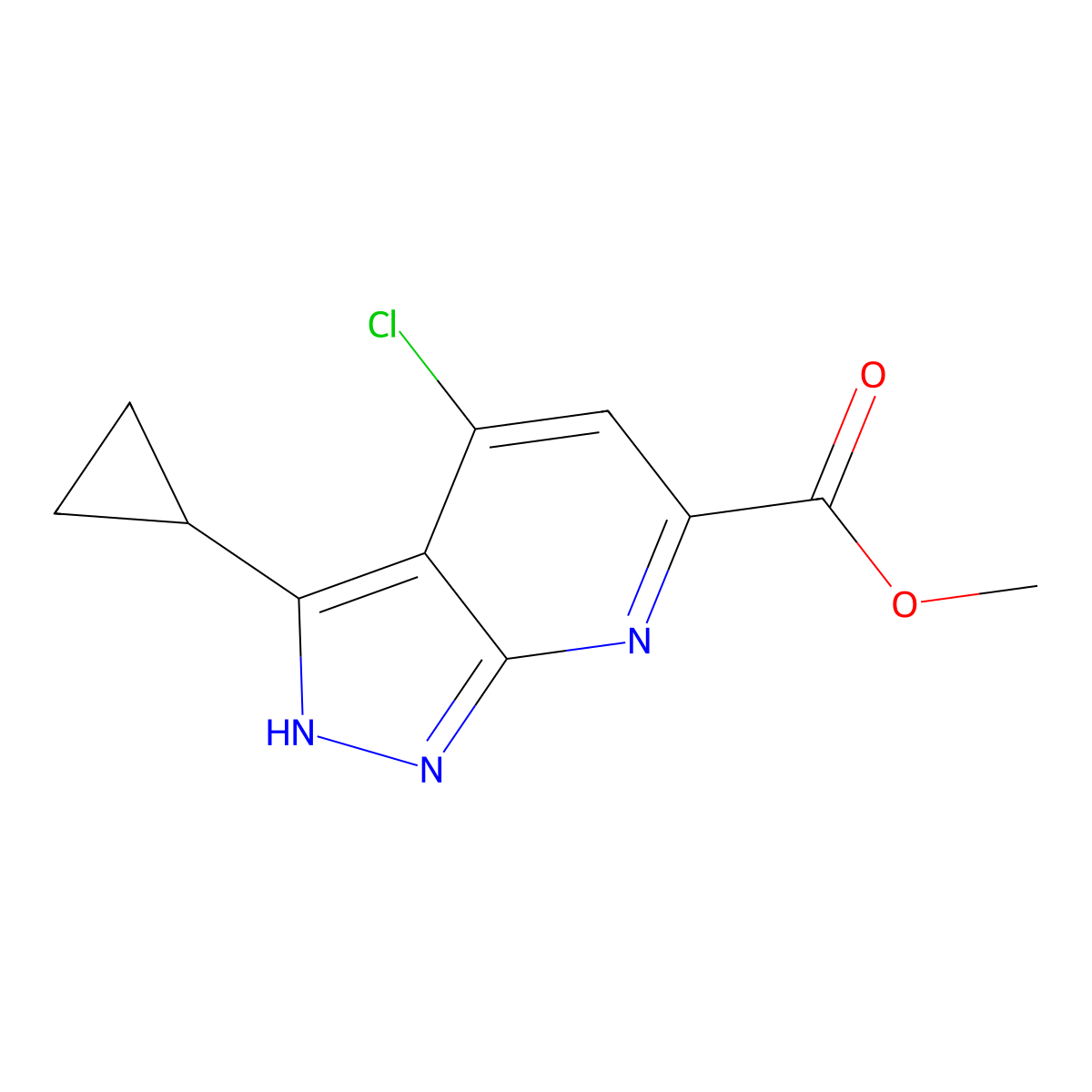 Methyl 4-chloro-3-cyclopropyl-1H-pyrazolo[3,4-B]pyridine-6-carboxylate molecular structure, CAS 2708278-73-1