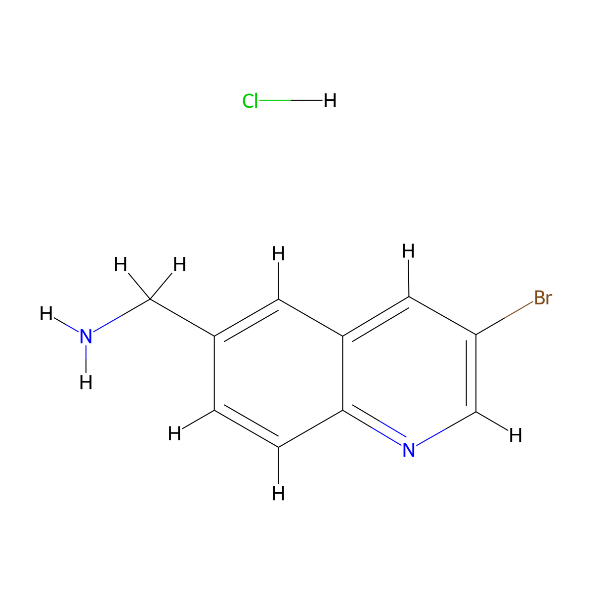 (3-bromoquinolin-6-yl)methanamine HCL molecular structure, CAS 2708281-60-9