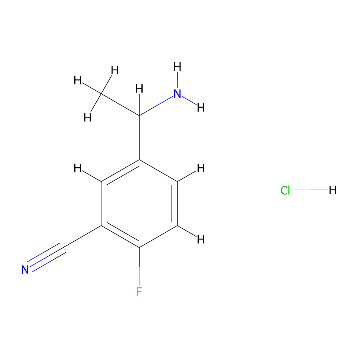 5-(1-Aminoethyl)-2-fluorobenzonitrile hydrochloride molecular structure, CAS 2708282-08-8