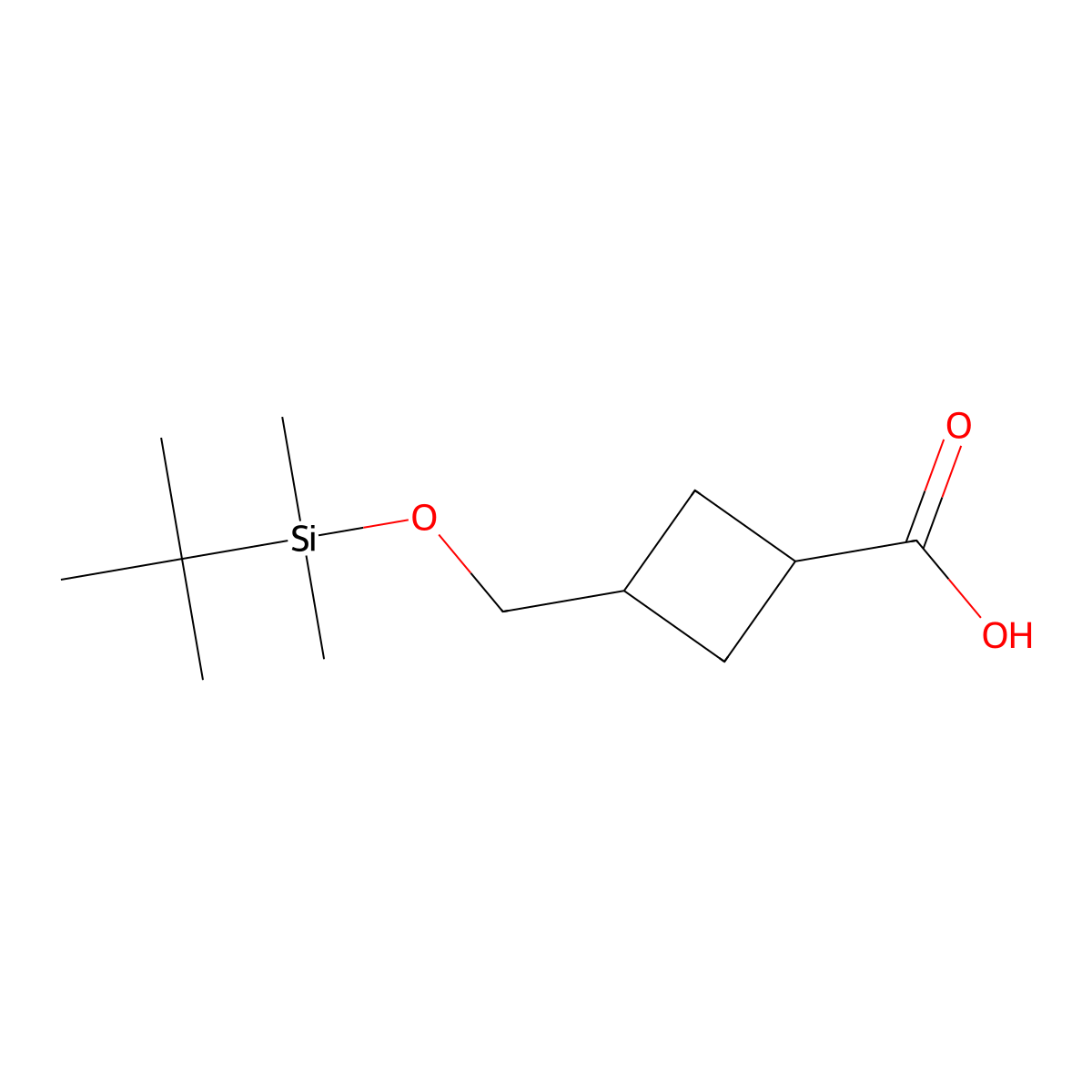 3-(((Tert-butyldimethylsilyl)oxy)methyl)cyclobutanecarboxylic acid molecular structure, CAS 2708283-90-1