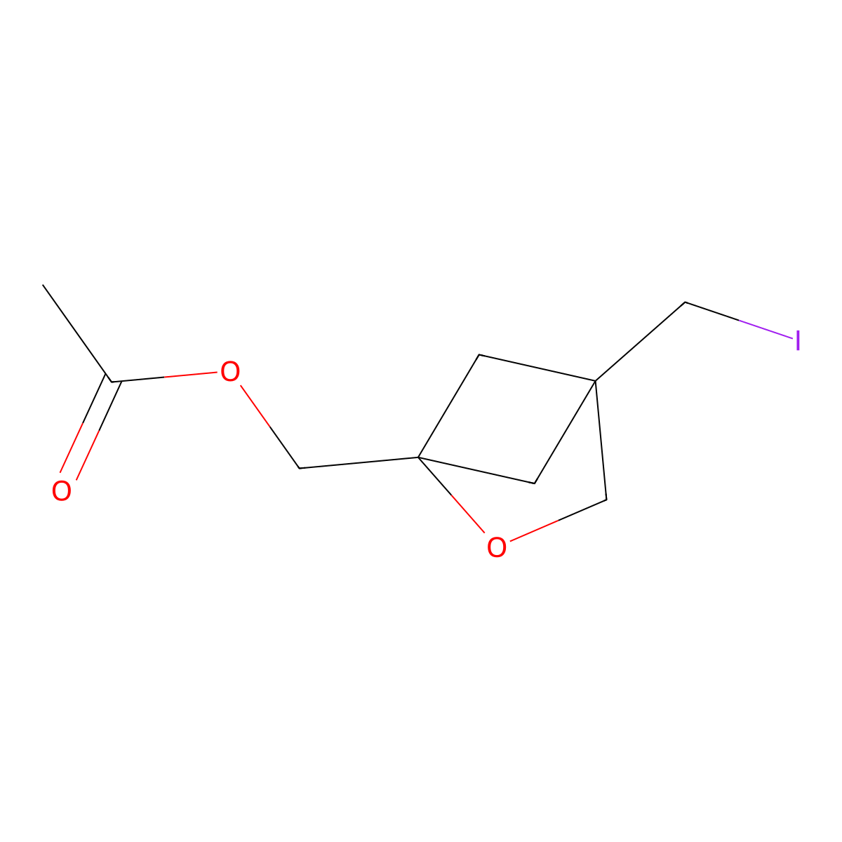 [4-(Iodomethyl)-2-oxabicyclo[2.1.1]hexan-1-yl]methyl acetate molecular structure, CAS 2708283-94-5