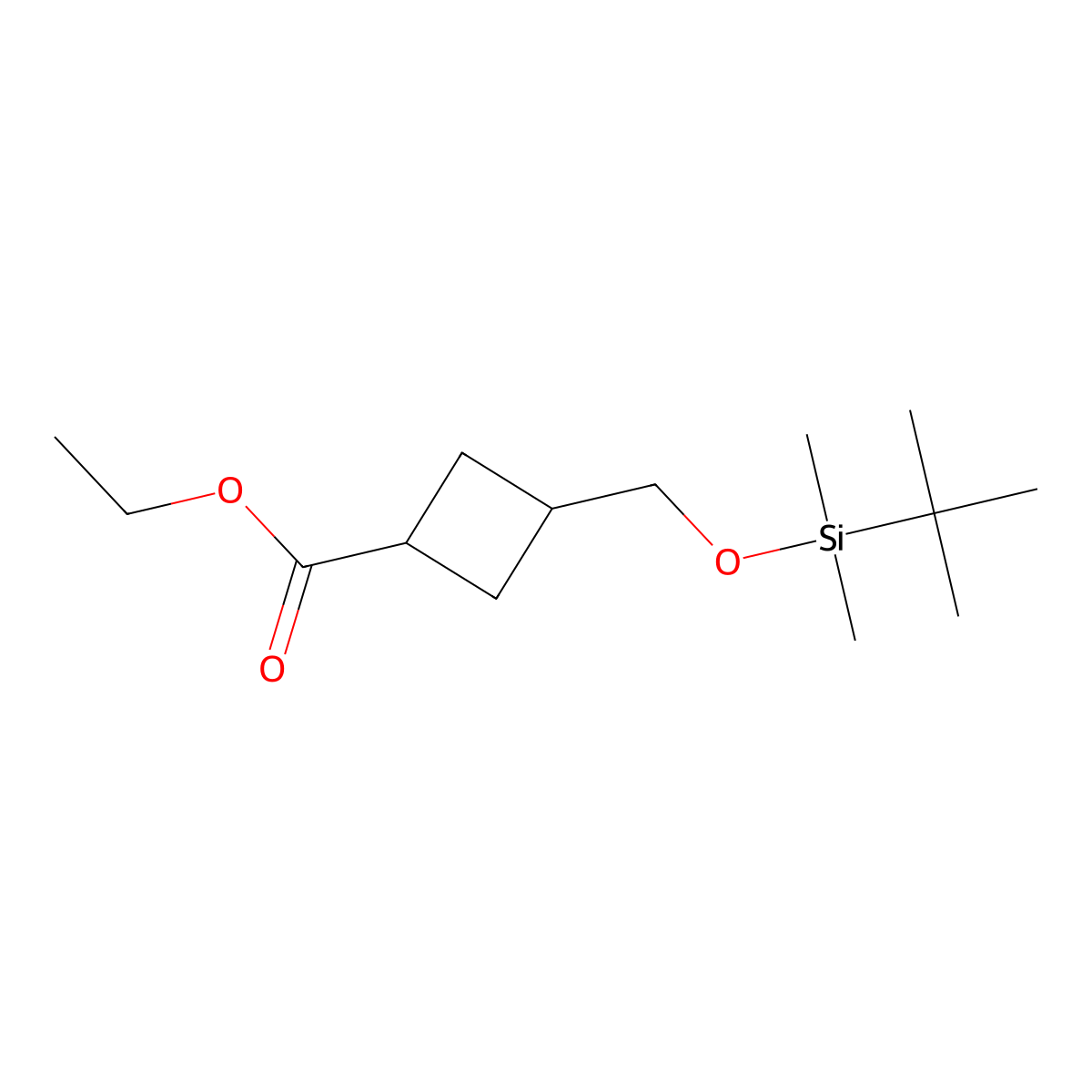 Ethyl 3-(((tert-butyldimethylsilyl)oxy)methyl)cyclobutanecarboxylate molecular structure, CAS 2708286-59-1