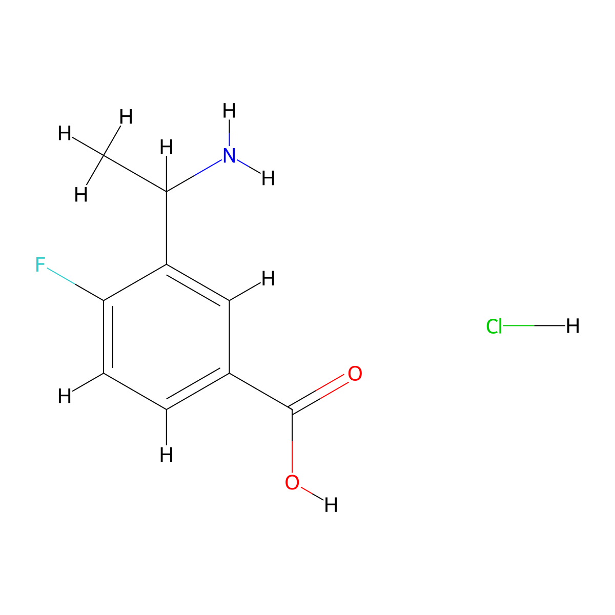 3-(1-Aminoethyl)-4-fluorobenzoic acid hydrochloride molecular structure, CAS 2708286-81-9