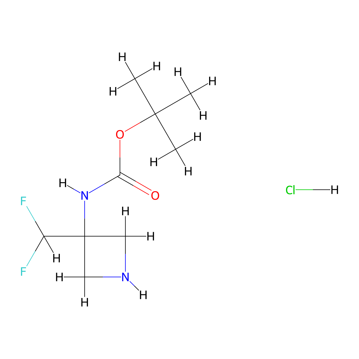 tert-butyl N-[3-(difluoromethyl)azetidin-3-yl]carbamate;hydrochloride molecular structure, CAS 2708287-78-7