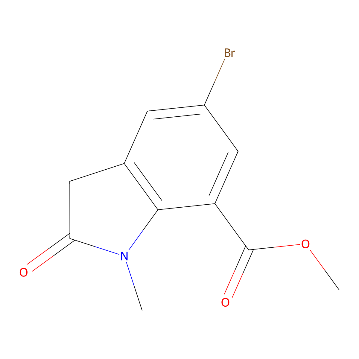 Methyl 5-bromo-1-methyl-2-oxoindoline-7-carboxylate molecular structure, CAS 2708287-91-4