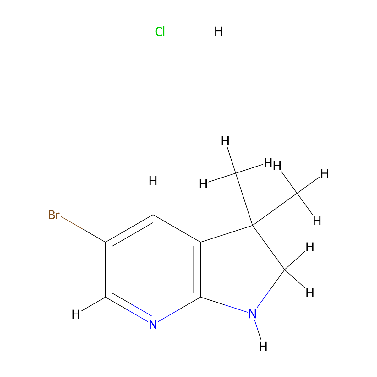 5-Bromo-3,3-dimethyl-1,2-dihydropyrrolo[2,3-b]pyridine;hydrochloride molecular structure, CAS 2708291-99-8