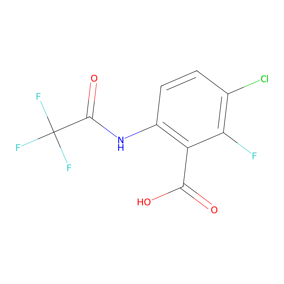 3-Chloro-2-fluoro-6-(trifluoroacetamido)benzoic acid molecular structure, CAS 2708292-23-1