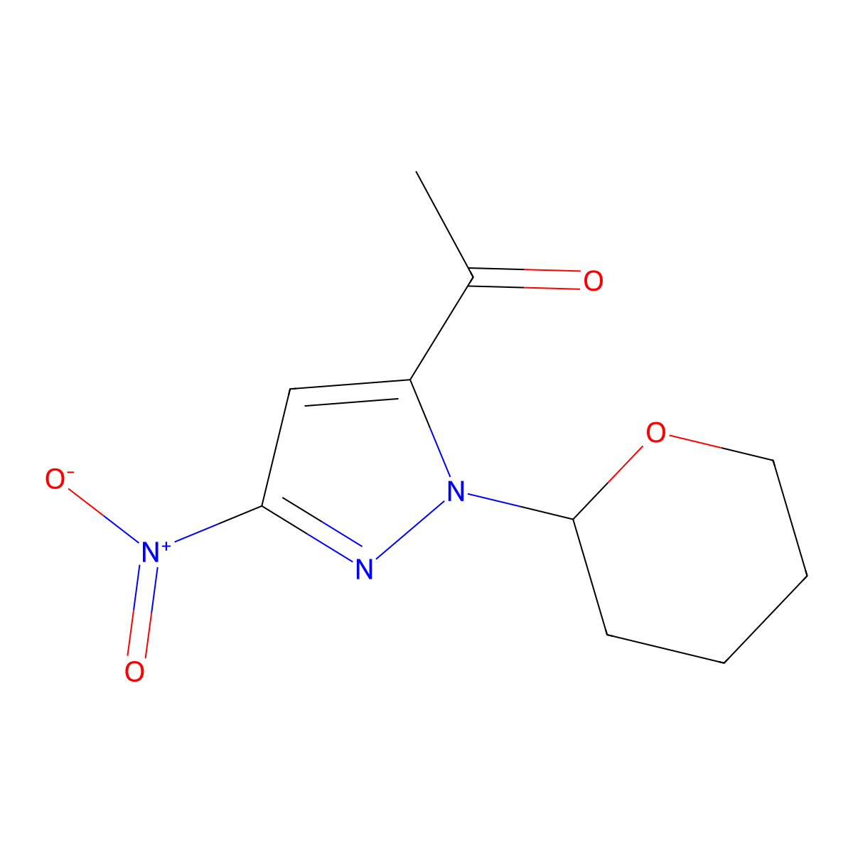 1-(5-Nitro-2-tetrahydropyran-2-yl-pyrazol-3-yl)ethanone molecular structure, CAS 2708292-32-2