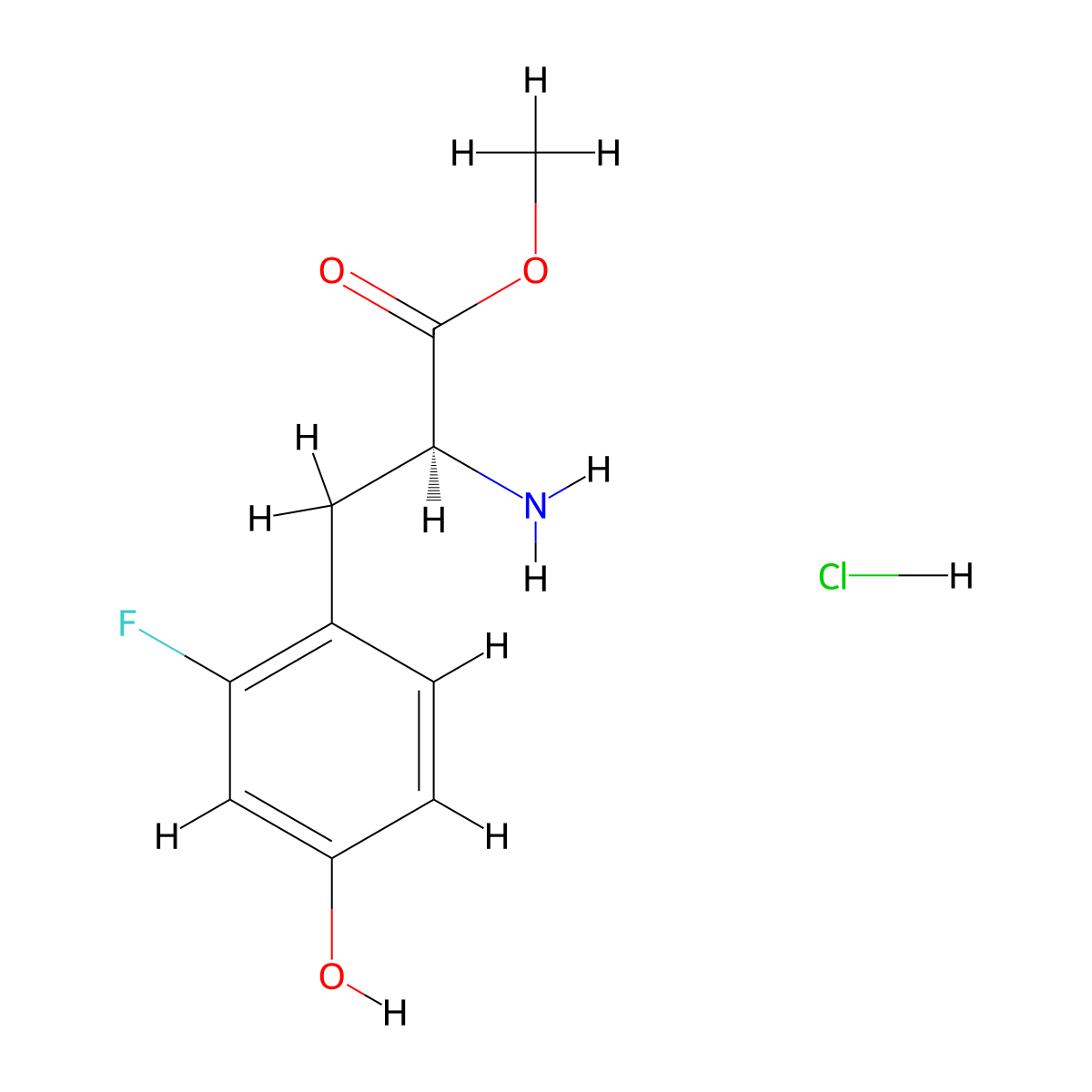 Methyl (S)-2-amino-3-(2-fluoro-4-hydroxyphenyl)propanoate hydrochloride molecular structure, CAS 2708340-87-6