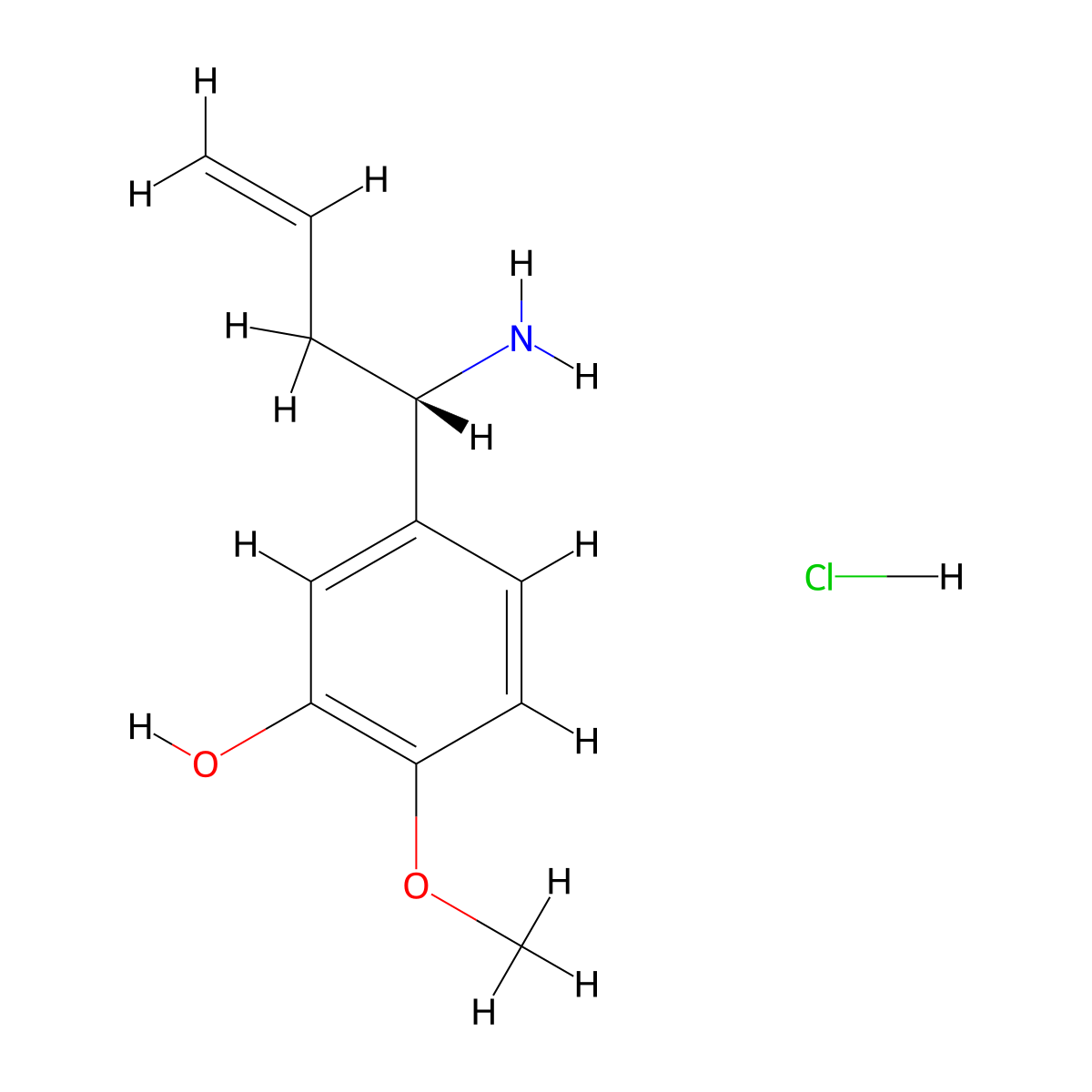 (S)-5-(1-Aminobut-3-EN-1-YL)-2-methoxyphenol hydrochloride molecular structure, CAS 2708341-41-5