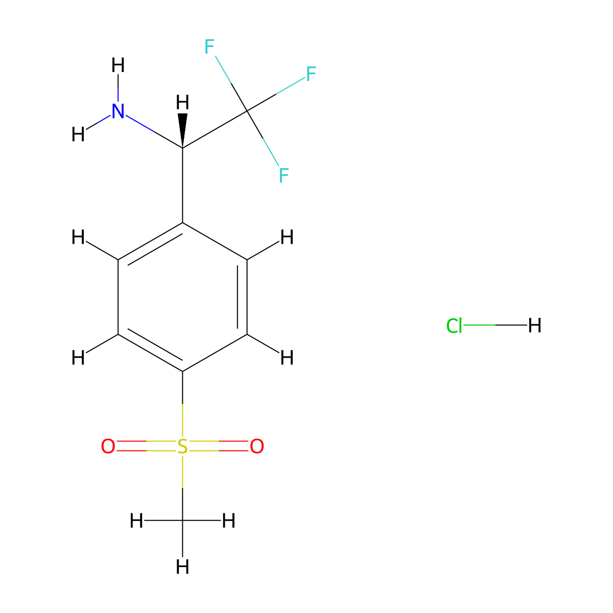 (S)-2,2,2-Trifluoro-1-(4-(methylsulfonyl)phenyl)ethan-1-amine hydrochloride molecular structure, CAS 2708341-54-0