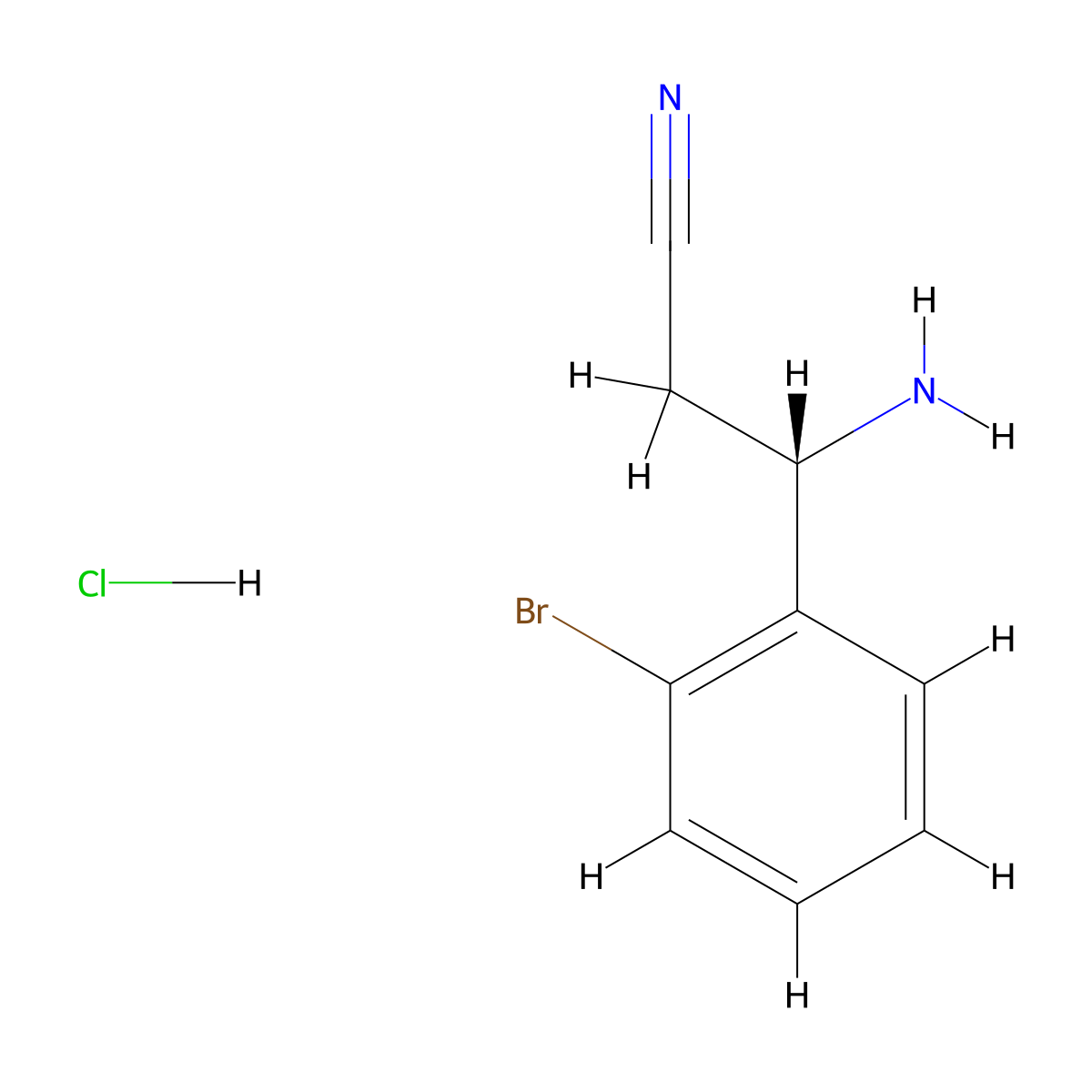 (S)-3-Amino-3-(2-bromophenyl)propanenitrile hydrochloride molecular structure, CAS 2708341-55-1