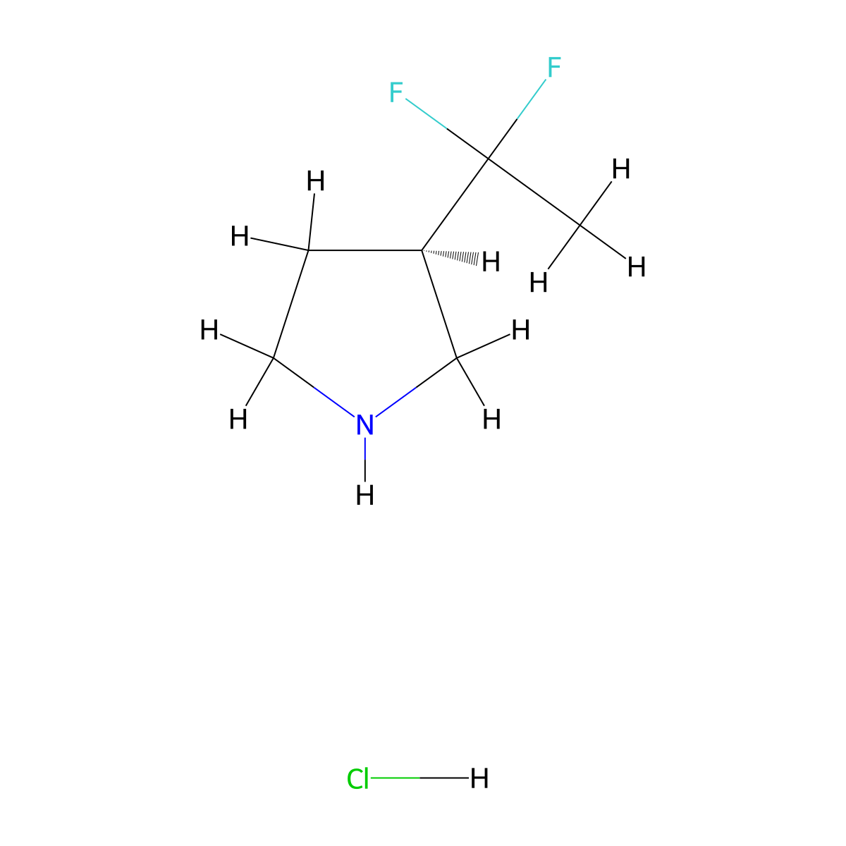 (3R)-3-(1,1-Difluoroethyl)pyrrolidine hydrochloride molecular structure, CAS 2708341-81-3