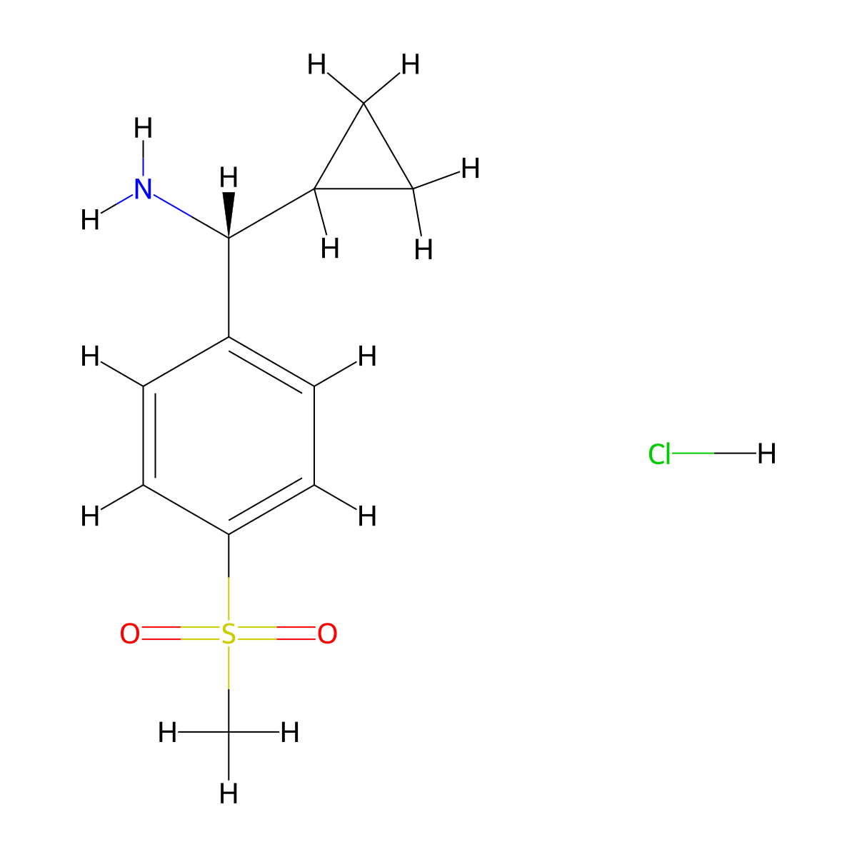 (R)-Cyclopropyl(4-(methylsulfonyl)phenyl)methanamine hydrochloride molecular structure, CAS 2708341-84-6