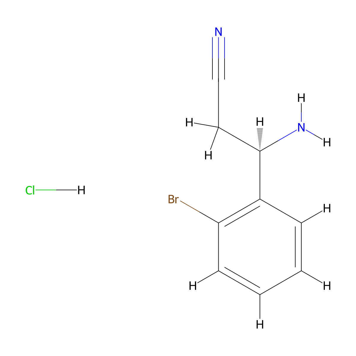 (R)-3-Amino-3-(2-bromophenyl)propanenitrile hydrochloride molecular structure, CAS 2708341-88-0