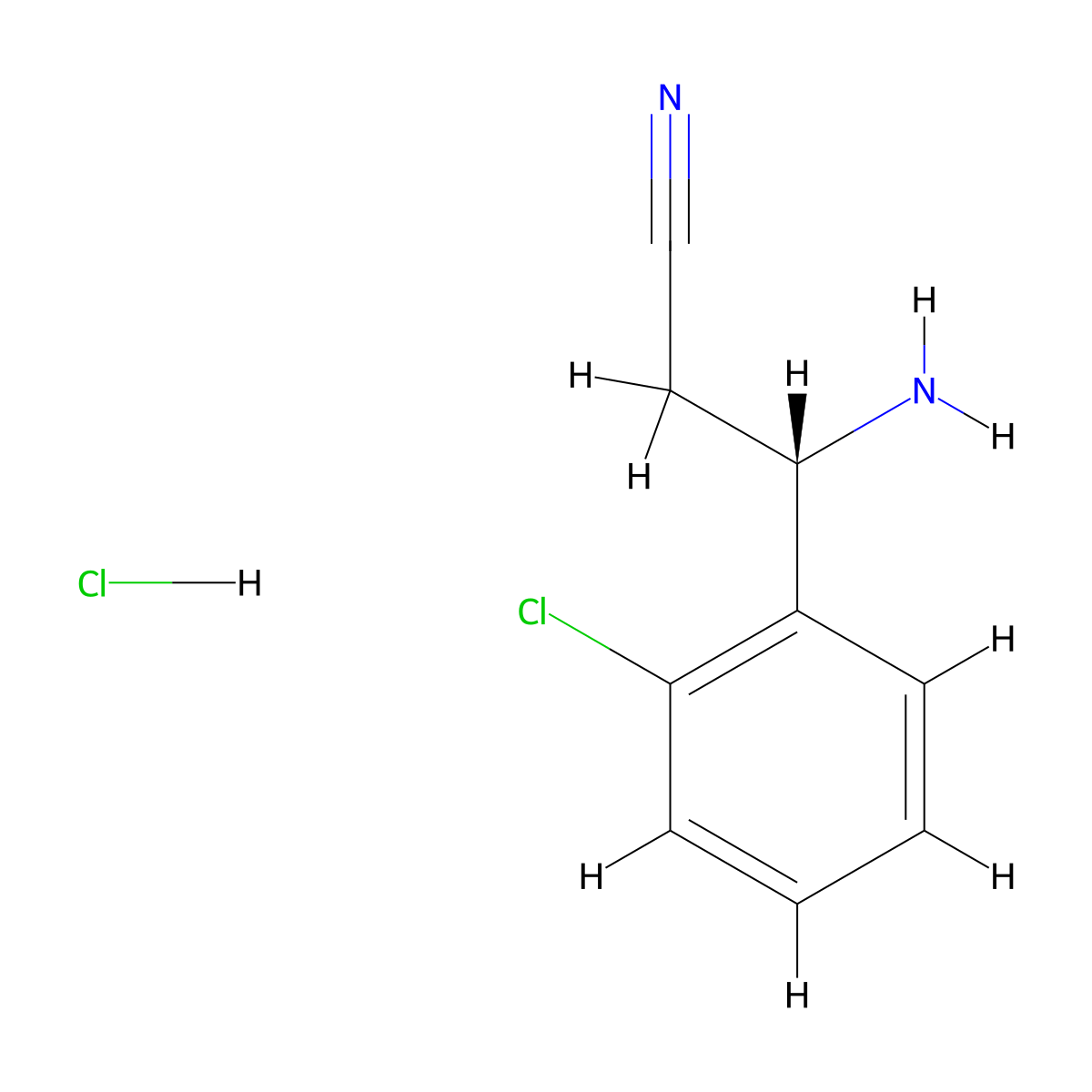 (S)-3-Amino-3-(2-chlorophenyl)propanenitrile hydrochloride molecular structure, CAS 2708342-03-2