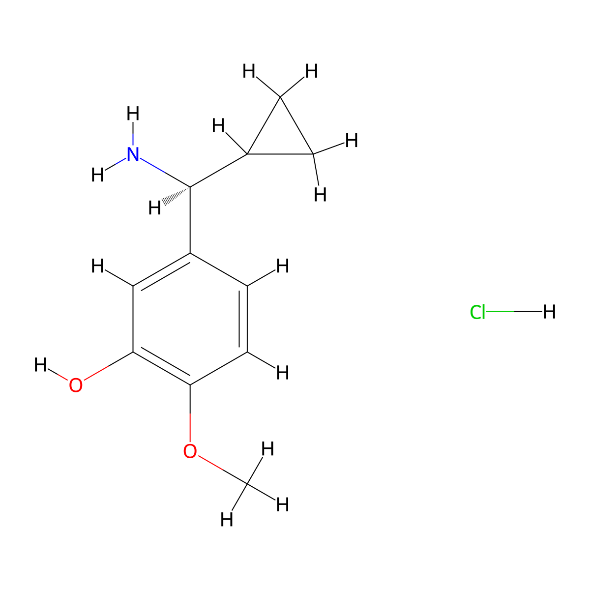 (S)-5-(Amino(cyclopropyl)methyl)-2-methoxyphenol hydrochloride molecular structure, CAS 2708342-11-2