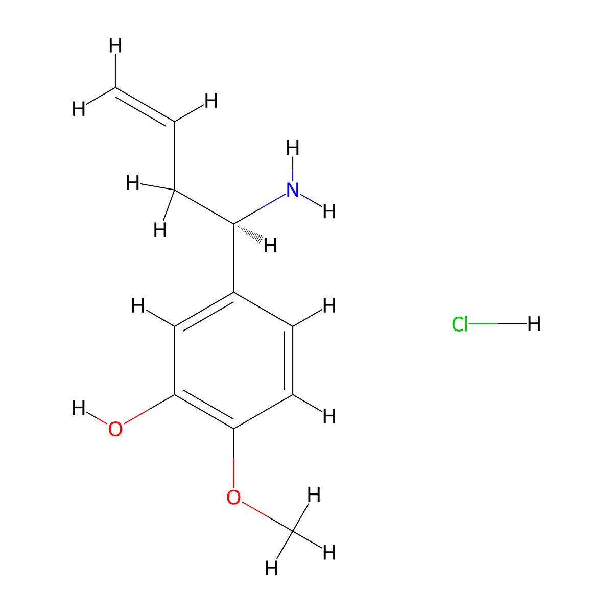 (R)-5-(1-Aminobut-3-EN-1-YL)-2-methoxyphenol hydrochloride molecular structure, CAS 2708342-24-7