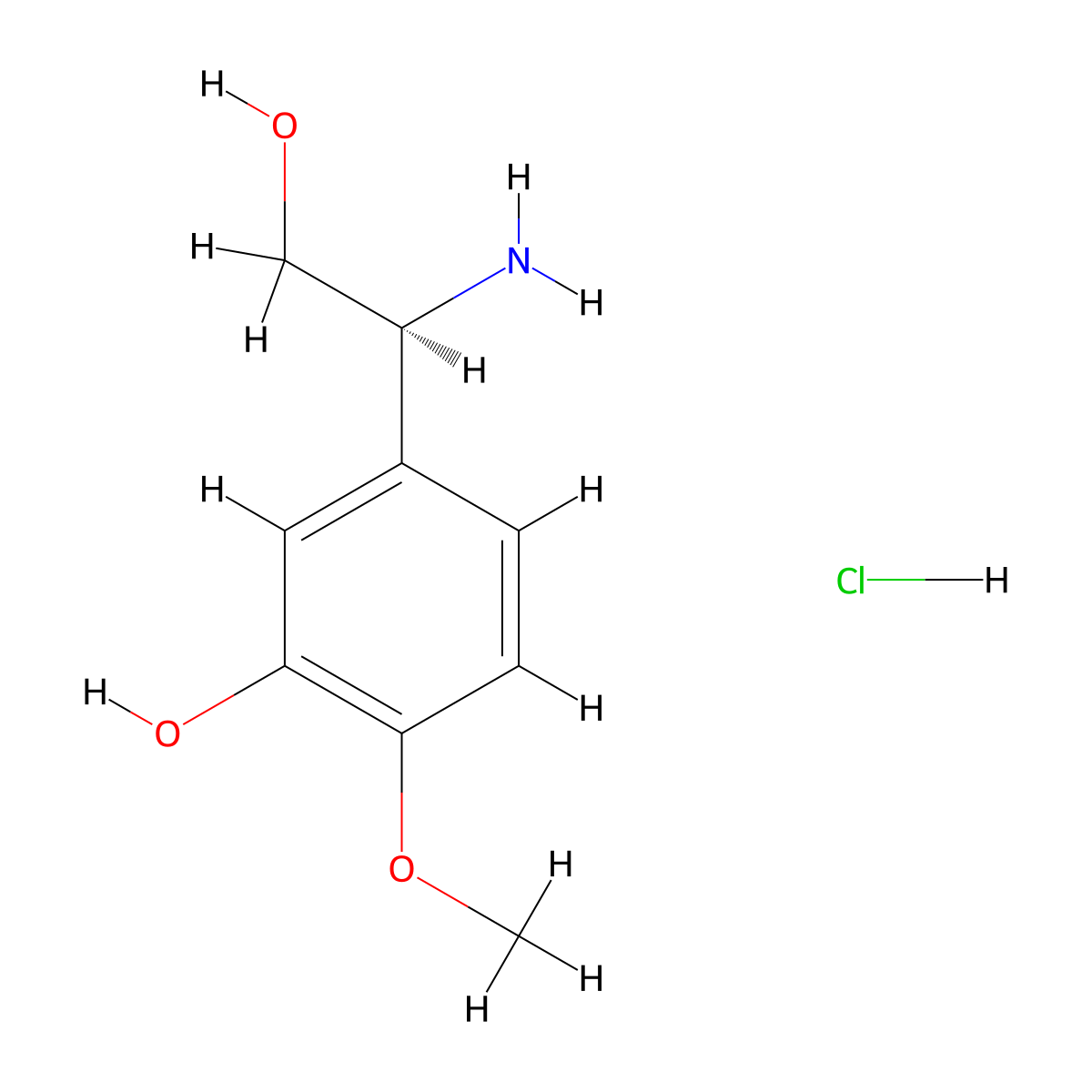 (S)-5-(1-Amino-2-hydroxyethyl)-2-methoxyphenol hydrochloride molecular structure, CAS 2708342-36-1