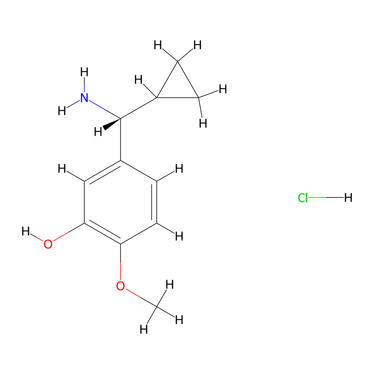 (R)-5-(Amino(cyclopropyl)methyl)-2-methoxyphenol hydrochloride molecular structure, CAS 2708342-71-4