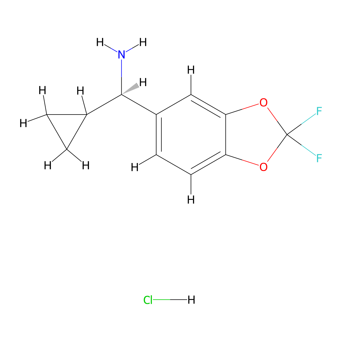 (R)-Cyclopropyl(2,2-difluorobenzo[D][1,3]dioxol-5-YL)methanamine hydrochloride molecular structure, CAS 2708342-78-1
