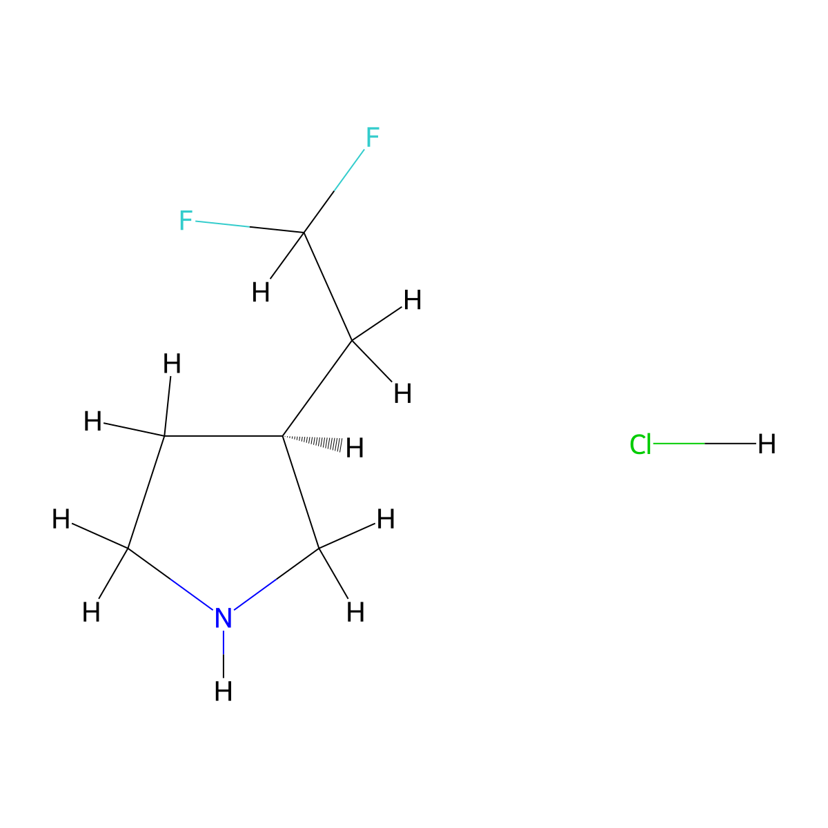 (S)-3-(2,2-difluoroethyl)pyrrolidine hydrochloride molecular structure, CAS 2708342-85-0