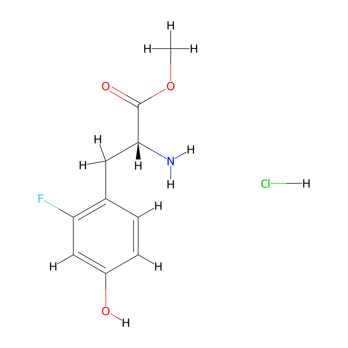 Methyl (R)-2-amino-3-(2-fluoro-4-hydroxyphenyl)propanoate hydrochloride molecular structure, CAS 2708343-19-3