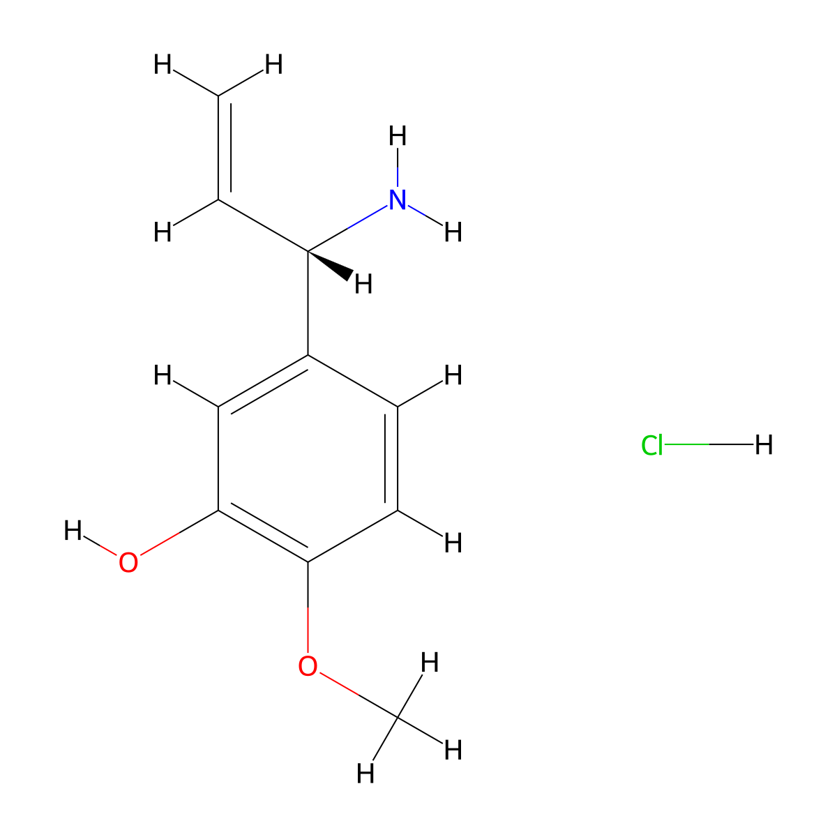 (S)-5-(1-Aminoallyl)-2-methoxyphenol hydrochloride molecular structure, CAS 2708343-23-9