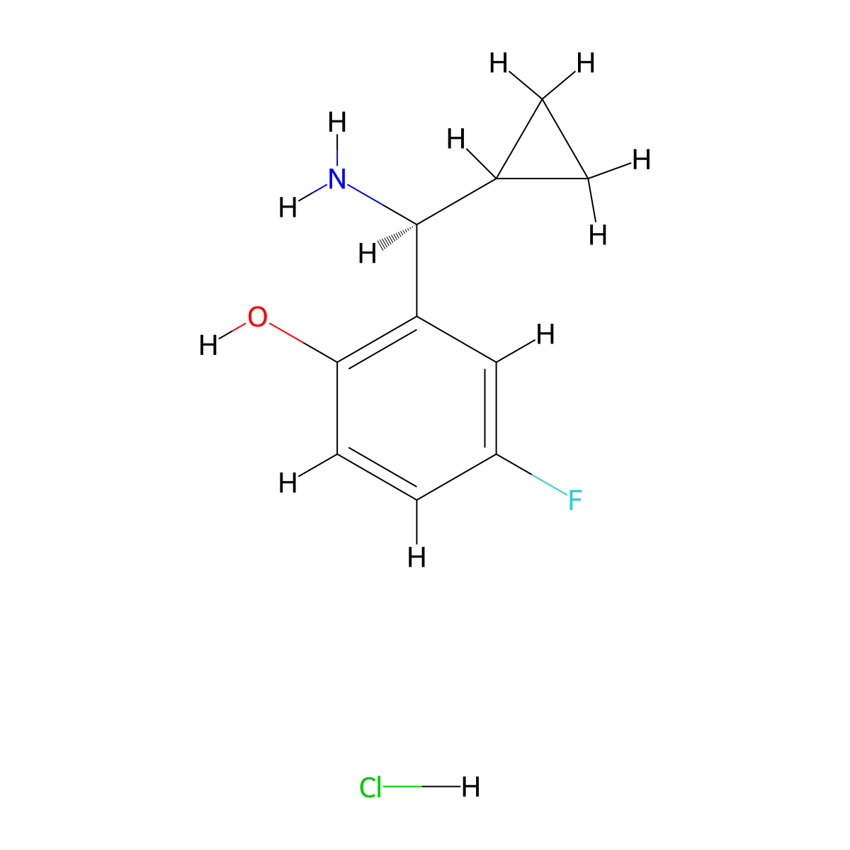 (S)-2-(Amino(cyclopropyl)methyl)-4-fluorophenol hydrochloride molecular structure, CAS 2708343-40-0