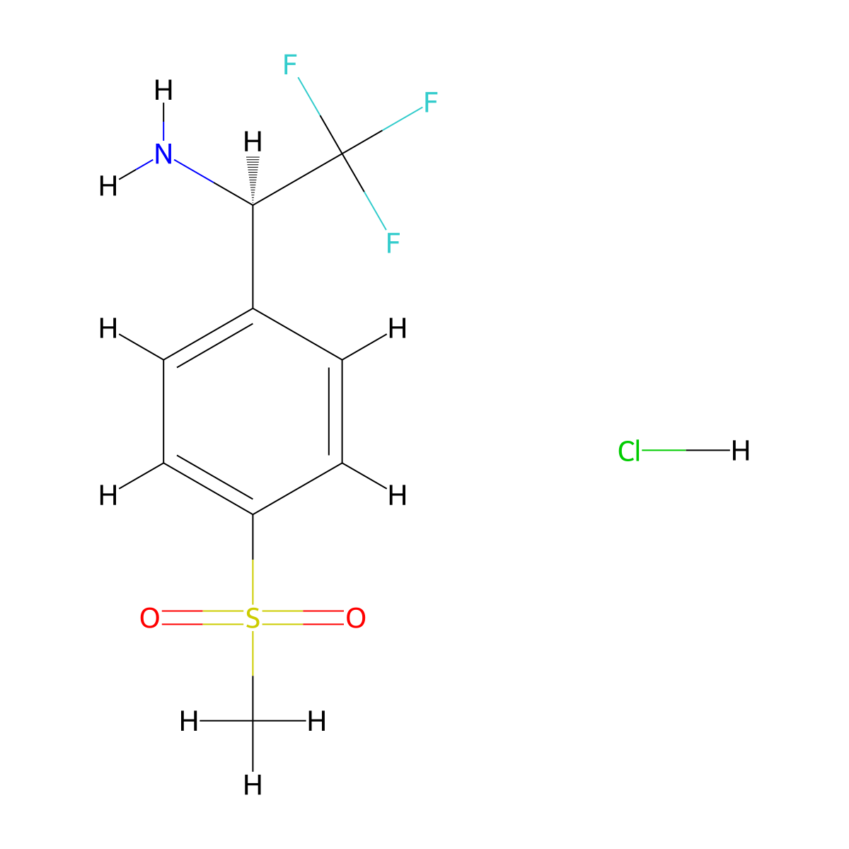 (R)-2,2,2-Trifluoro-1-(4-(methylsulfonyl)phenyl)ethan-1-amine hydrochloride molecular structure, CAS 2708343-58-0