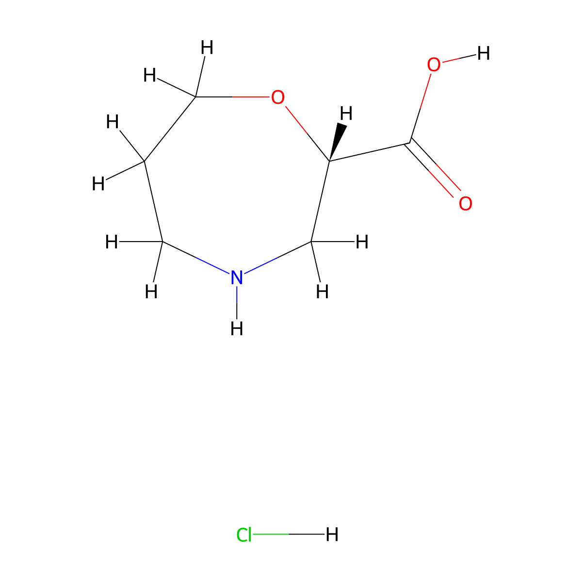 (2S)-1,4-oxazepane-2-carboxylic acid hydrochloride molecular structure, CAS 2708343-65-9