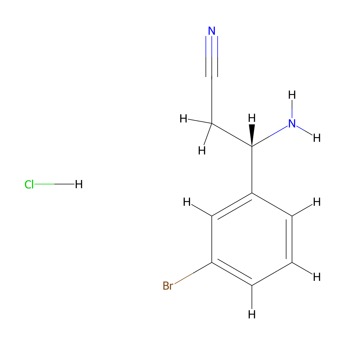 (S)-3-Amino-3-(3-bromophenyl)propanenitrile hydrochloride molecular structure, CAS 2708343-76-2