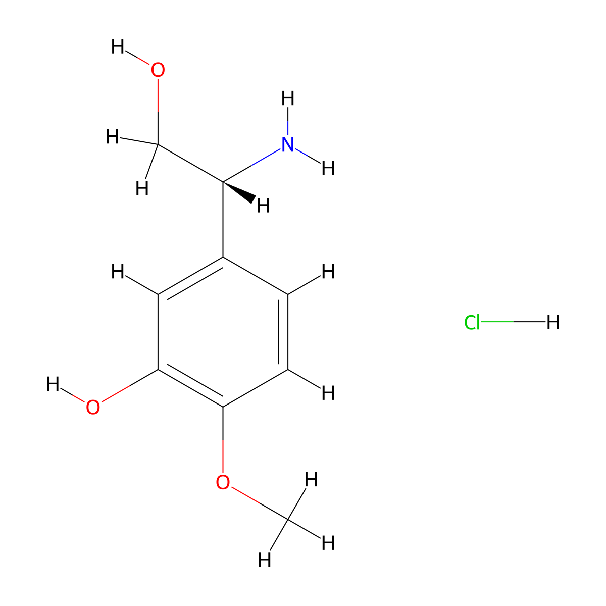 (R)-5-(1-Amino-2-hydroxyethyl)-2-methoxyphenol hydrochloride molecular structure, CAS 2708343-99-9