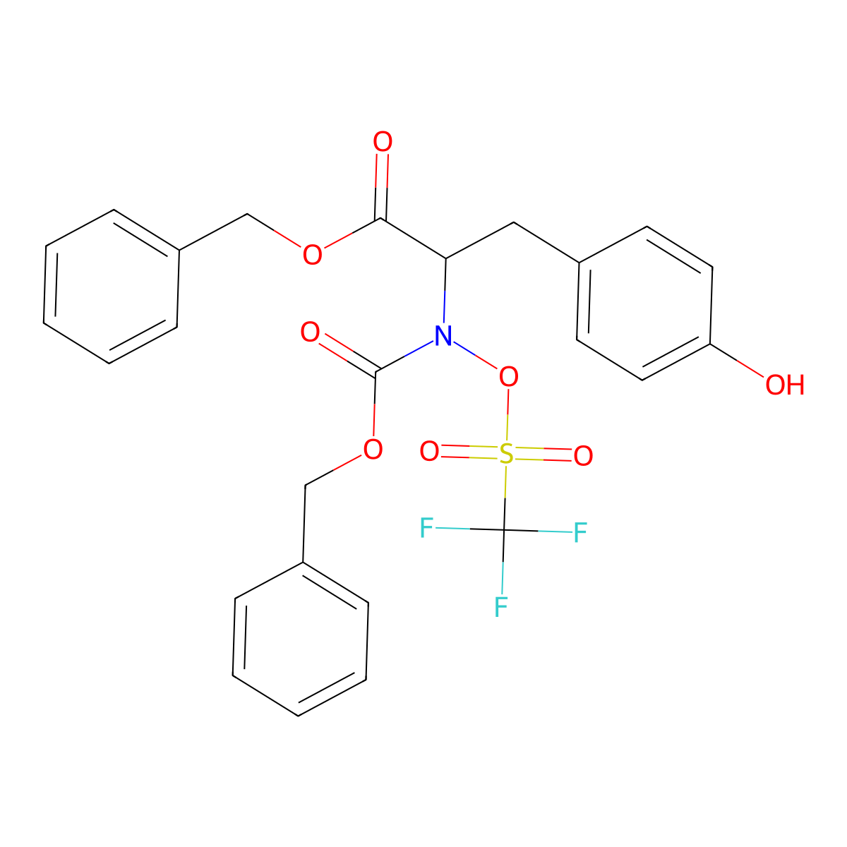 Benzyl (2S)-2-{[(benzyloxy)carbonyl](trifluoromethanesulfonyloxy)amino-3-(4-hydroxyphenyl)propanoate molecular structure, CAS 2708344-19-6