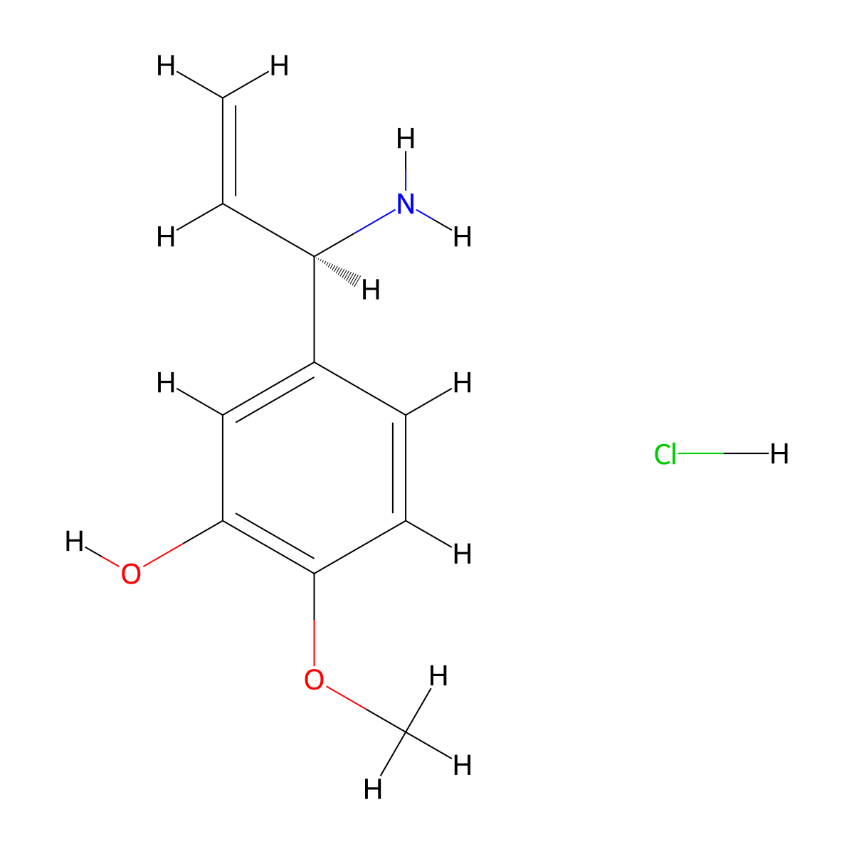 (R)-5-(1-Aminoallyl)-2-methoxyphenol hydrochloride molecular structure, CAS 2708344-29-8