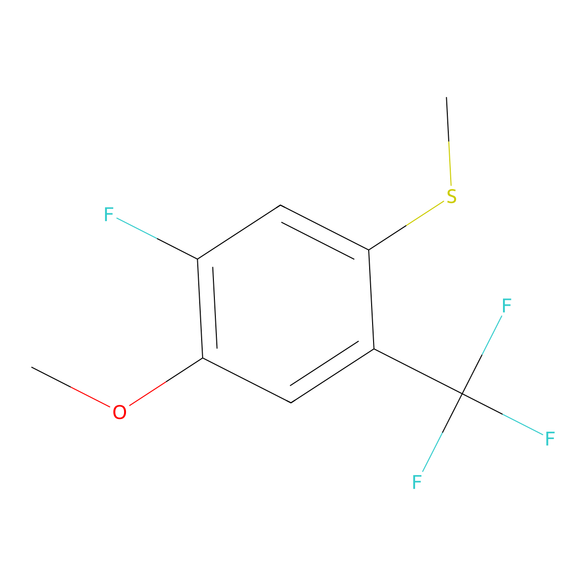 (5-Fluoro-4-methoxy-2-(trifluoromethyl)phenyl)(methyl)sulfane molecular structure, CAS 2708458-53-9