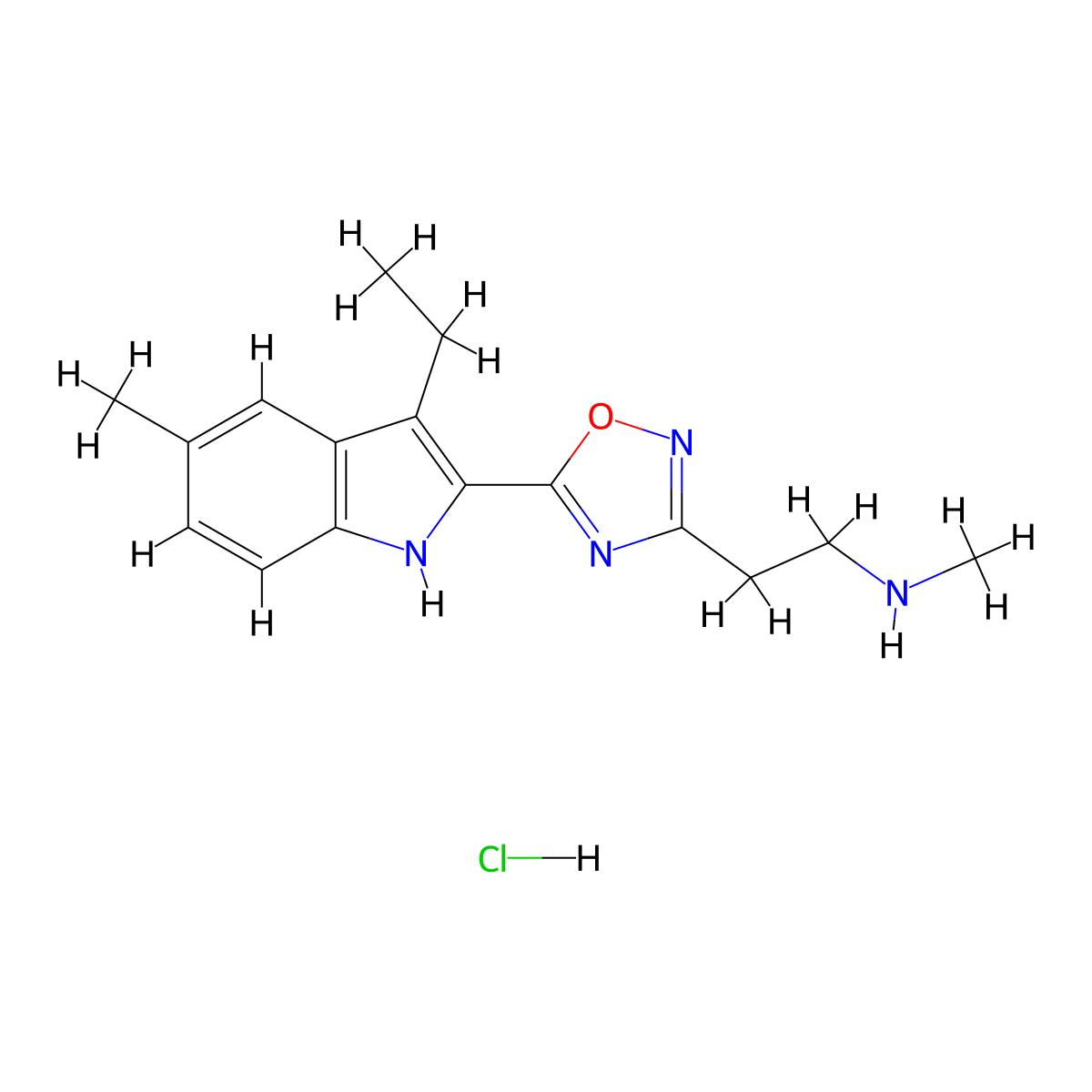 [2-[5-(3-Ethyl-5-methyl-1H-indol-2-YL)-1,2,4-oxadiazol-3-YL]ethyl]methylamine hydrochloride molecular structure, CAS 2708532-08-3