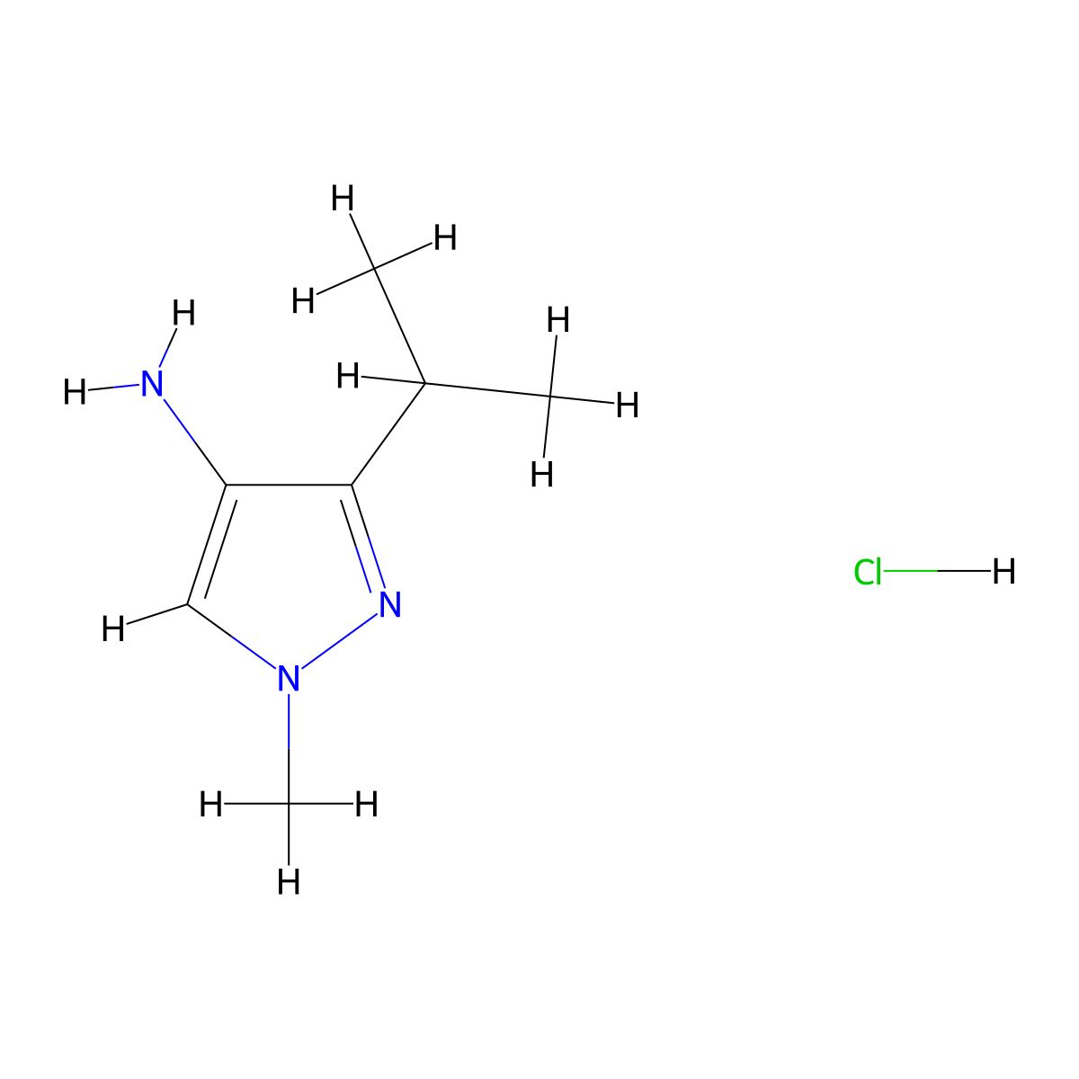 1-methyl-3-(propan-2-yl)-1H-pyrazol-4-amine hydrochloride molecular structure, CAS 2708646-08-4