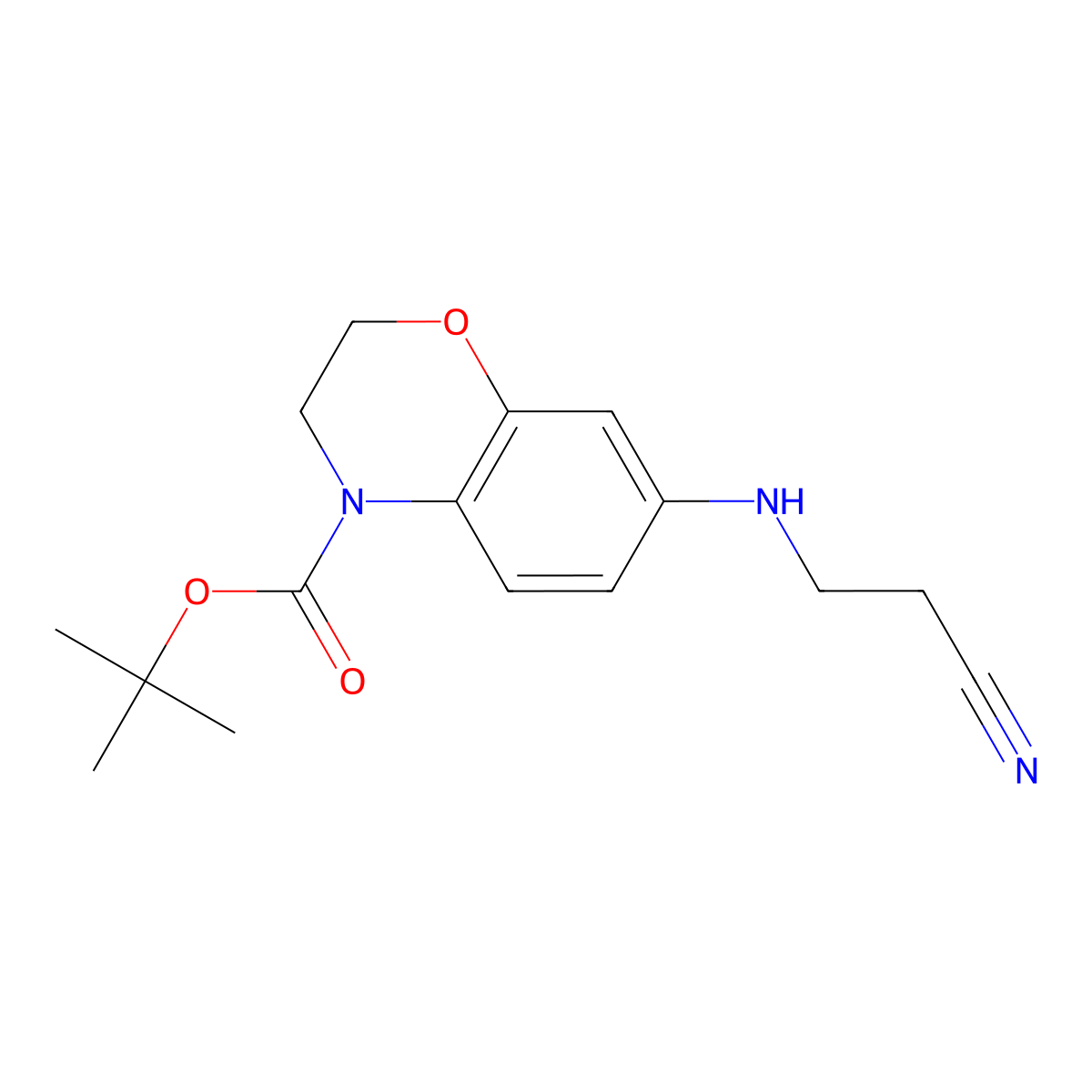 tert-butyl 7-[(2-cyanoethyl)amino]-3,4-dihydro-2H-1,4-benzoxazine-4-carboxylate molecular structure, CAS 2709040-08-2